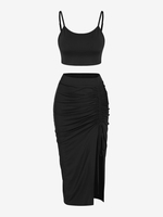 ZAFUL Ensemble de Jupe Fendue à Volants Deux Pièces L Noir