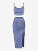 ZAFUL Ensemble de Jupe Fendue à Volants Deux Pièces M Bleu clair