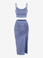 ZAFUL Ensemble de Jupe Fendue à Volants Deux Pièces S Bleu clair