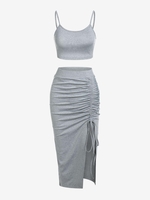 ZAFUL Ensemble de Jupe Fendue à Volants Deux Pièces S Gris clair