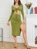 ZAFUL Ensemble de Jupe Fendue Nouée en Jersey Deux Pièces L Vert clair