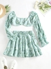 ZAFUL Ensemble de Jupe Feuille Marguerite à Manches Bouffantes Deux Pièces S Vert clair