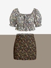 ZAFUL Ensemble de Jupe Fleurie à Manches Bouffantes de Grande Taille Deux Pièces