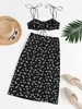 ZAFUL Ensemble de Jupe Fleurie Nouée à Volants Deux Pièces L Noir