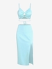 ZAFUL Ensemble de Jupe Mi-Longue Fendue à Volants en Satin L Bleu clair