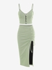 ZAFUL Ensemble de Jupe Mi-Longue Fendue Boutonnée L Vert clair