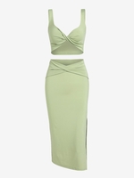 ZAFUL Ensemble de Jupe Mi-Longue Fendue Tordue M Vert clair