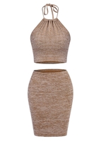 ZAFUL Ensemble de Jupe Moulante Chinée en Tricot M Café