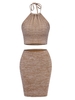 ZAFUL Ensemble de Jupe Moulante Chinée en Tricot S Café