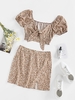 ZAFUL Ensemble de Jupe Nouée Fleurie Imprimée à Manches Bouffantes Deux Pièces M