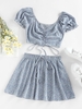 ZAFUL Ensemble de Jupe Sanglée Fleurie Imprimée à Volants S Bleu clair