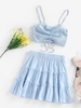 ZAFUL Ensemble de Jupe Sanglée Superposée Plissée S Bleu clair