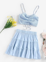 ZAFUL Ensemble de Jupe Sanglée Superposée Plissée S Bleu clair