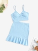 ZAFUL Ensemble de Jupe Sirène Superposé Côtelé M Bleu clair