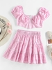 ZAFUL Ensemble de Jupe Superposée Zippée en Vichy à Manches Bouffantes Deux Pièces M Rose clair