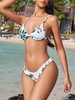 ZAFUL Ensemble de Maillot De Bain Bikini Feuille Imprimée à Jambe Haute L Blanc