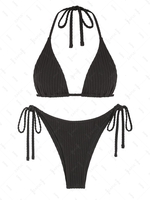 ZAFUL Ensemble de Maillot De Bain Bikini String Côtelé Texturé L Noir