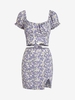 ZAFUL Ensemble de Mini Jupe Fendue à Imprimé Fleur à Manches Bouffantes S Violet clair