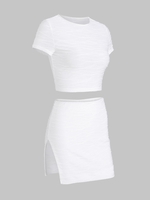 ZAFUL Ensemble de Mini Jupe Moulante Fendue Texturée S Blanc