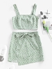 ZAFUL Ensemble de Mini Jupe Superposée Ceinturée Brillante à Volants M Vert clair