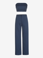 ZAFUL Ensemble de Pantalon à Rayure Fine sans Bretelle à Jambe Large M Bleu profond