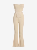 ZAFUL Ensemble de Pantalon Bandeau Côtelé Evasé M Café lumière