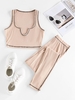 ZAFUL Ensemble de Pantalon Côtelé Surpiqûres en V Deux Pièces Pour Femme S Café lumière