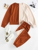 ZAFUL Ensemble de Pantalon de Jogging à Goutte Epaule en Blocs de Couleurs à Cordon Pour Femme L Café