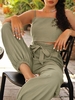 ZAFUL Ensemble de Pantalon de Jogging Court Ceinturé Plissé au Dos à Taille Empire Pour Femme S Vert