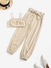 ZAFUL Ensemble de Pantalon de Jogging Court Ceinturé Plissé au Dos à Taille Empire Pour Femme Xl Blanche amande