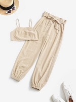 ZAFUL Ensemble de Pantalon de Jogging Court Ceinturé Plissé au Dos à Taille Empire Pour Femme Xl Blanche amande