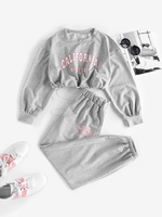 ZAFUL Ensemble de Pantalon de Jogging Lettre à Goutte Epaule à Cordon Pour Femme S Gris