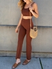 ZAFUL Ensemble de Pantalon Evasé Côtelé en Tricot Deux Pièces Xl Café profond