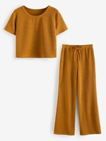 ZAFUL Ensemble de Pantalon Long Côtelé à Jambe Large S Café lumière