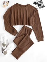 ZAFUL Ensemble de Pantalon Moulant en Tricot à Câble à Goutte Epaule S Café