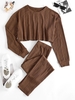 ZAFUL Ensemble de Pantalon Moulant en Tricot à Câble à Goutte Epaule Xl Café