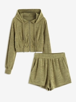 ZAFUL Ensemble de Short à Capuche Zippé L Vert clair