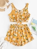ZAFUL Ensemble de Short Boutonné Fleuri à Jambe Large à Ourlet Noué S Deep yellow