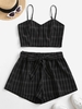 ZAFUL Ensemble de Short Ceinturé à Carreaux à Volants S Noir