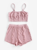 ZAFUL Ensemble de Short Côtelé Détaillé Deux Pièces M Rose léger