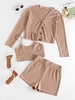 ZAFUL Ensemble de Short Côtelé Large en Tricot Trois Pièces M Café