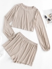 ZAFUL Ensemble de Short Côtelé Long à Manches Longues M Café lumière