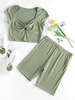 ZAFUL Ensemble de Short de Cycliste Côtelé Noué en Couleur Unie S Vert clair