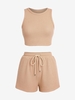 ZAFUL Ensemble de Short en Tricot à Taille Haute à Cordon avec Poche S Café lumière
