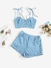 ZAFUL Ensemble de Short Lâche Boutonné Plissé en Vichy S Bleu clair