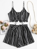 ZAFUL Ensemble de Short Lâche Ceinturé Rayé à Lacets à Volants S Noir