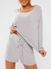 ZAFUL Ensemble de Short Noué Au Poitrine en Tricot avec Poche Deux Pièces Xl Gris clair
