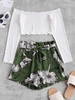 ZAFUL Ensemble de Short Paperbag Fleuri Côtelé à Epaule Dénudée M Multi b