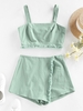 ZAFUL Ensemble de Short Superposé Zippé Au Dos L Vert clair