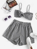 ZAFUL Ensemble de Short Tordu à Carreaux à Bretelle Deux Pièces M Noir